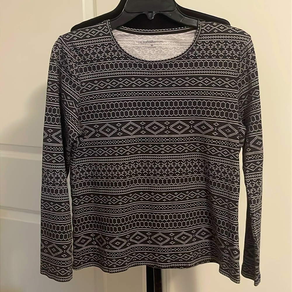 CROFT & BARROW Black White Casual Shirt Size M